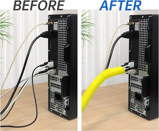 Split Braided Cable Sleeve，Flexible Wire Loom Tubing, Automotive Cord Protector Pet Proof, Cable Management for Computer TV Electric Wires Harness 16ft (Yellow, 25mm（1")