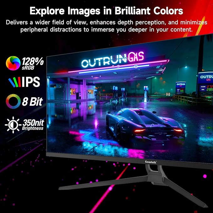 Gawfolk Gaming Monitor 34 inch IPS 120Hz, Ultrawide PC Screen 2560×1080P Ultra-Thin Zero Frame Computer Display for Home Office Business, DP, HDMI, Wall-Mounted, Black