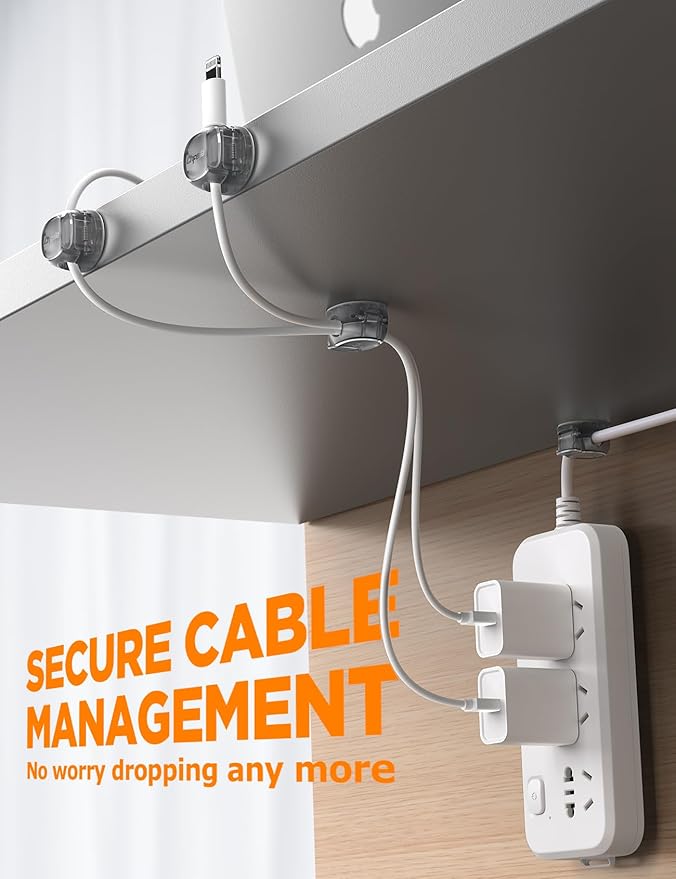 12Pack Cable Clips - Chfeila Latest Dual Spring Cord Organizer with Clasp Lock, [Max Stability] Desk Cable Management, Adhesive Phone Charging Wire Holder for Nightstand/Car/Wall, Office Accessory