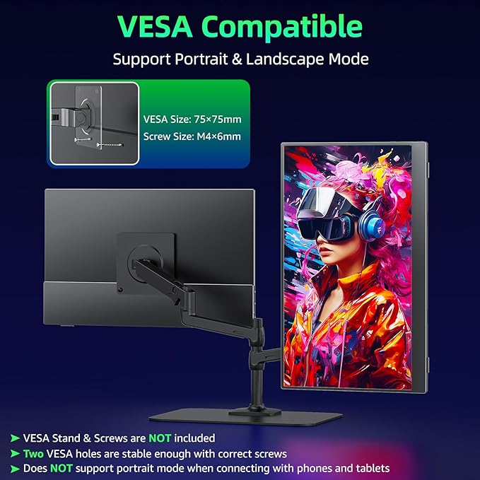 Portable Monitor 15.6 inch 1080P FHD 86% sRGB 60Hz, Travel Monitor for Laptop MacBook Surface PC Xbox PS5, HDMI Dual USB-C VESA Compatible Built-in Speaker, with Cover