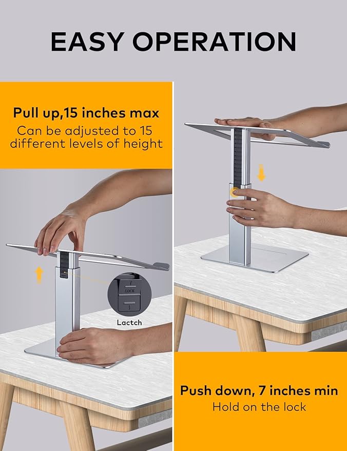 Laptop Stand for Desk, Ergonomic Sitting and Standing Laptop Riser for Notebook MacBook 11-17 Inches，DJ Laptop Stand Adjustable Height from 7-15 Inches Aluminum(Silver)