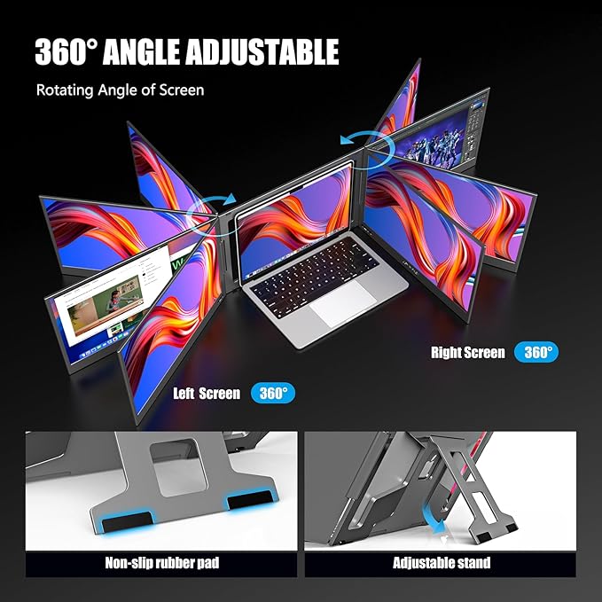 Dual Screen Laptop Monitor Extender, 15.6" Fully Compatible Laptop Triple Screen Extender, FHD 1080P IPS Portable Monitor for Laptops 12~17 inch, Plug & Play with USB-C for Win/Mac/PS5/Switch/PS4