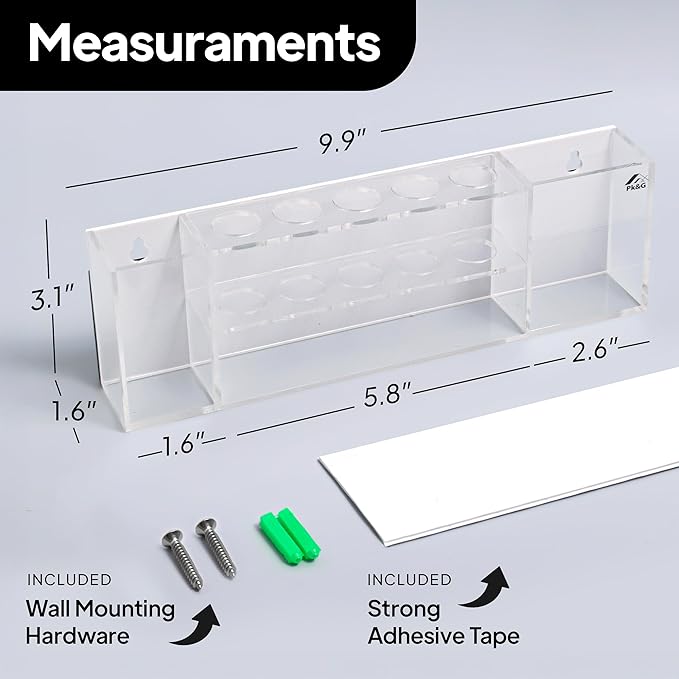 Slim Magnetic Dry Erase Marker Holder for Whiteboard, Space Saving Pen Organizer with Glass and Wall Mount Accessories for Fridge, Office, and School. Markers, Eraser, Cleaner Not Included (Clear)
