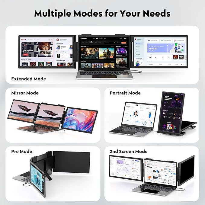 HONGO Laptop Screen Extender -Portable Monitor with Dual Screen 14" -Laptop Monitor Extender Compatible with Windows Mac for Travel Work Fits 14"-16" Laptops