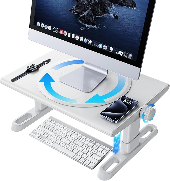 Monitor Stand Riser for Desk,360°Rotation Freely Height Adjustable by Knob,4.4-5.8 Inches,Ergonomic Monitor Stand Mount, Desktop Monitor Stands Riser for Computer,Laptop,Printer,Tv,White