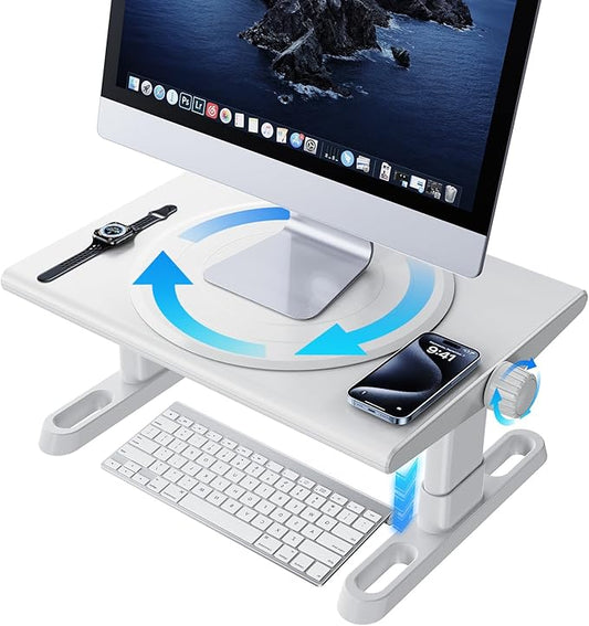 Monitor Stand Riser for Desk,360°Rotation Freely Height Adjustable by Knob,4.4-5.8 Inches,Ergonomic Monitor Stand Mount, Desktop Monitor Stands Riser for Computer,Laptop,Printer,Tv,White