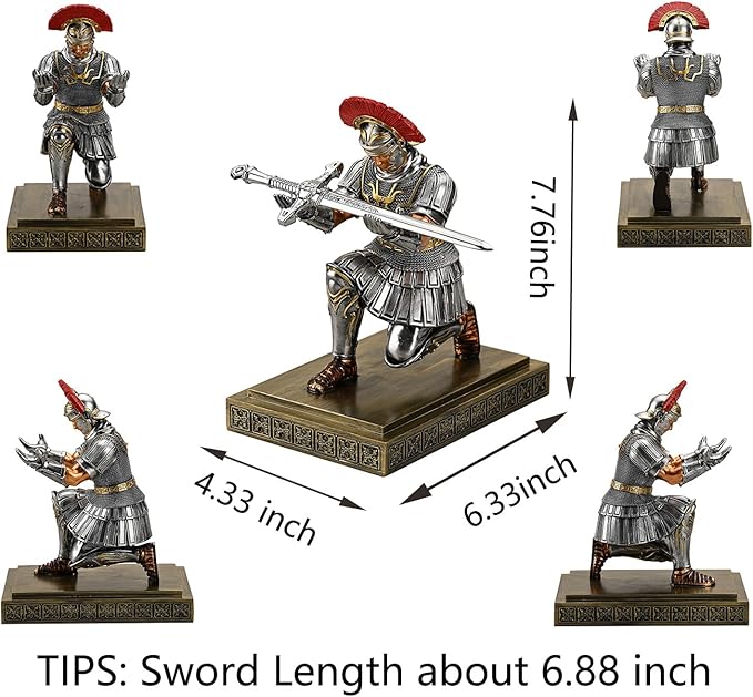 Roman Legion Soldier Knight Pen Holder Pen Stand Desk Organizers and Accessories for Office and Home(Silver)