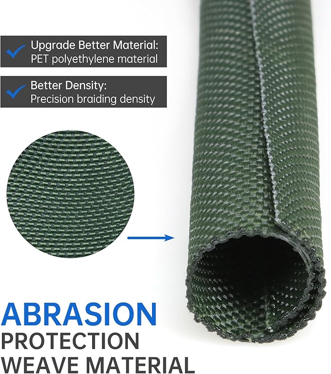 Split Braided Cable Sleeve，Flexible Wire Loom Tubing, Automotive Cord Protector Pet Proof, Cable Management for Computer TV Electric Wires Harness 16ft (Dark Green, 5mm（3/16")