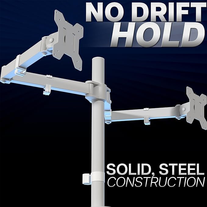 VIVO Dual Ultrawide Monitor Desk Mount, Heavy Duty Fully Adjustable Steel Stand, Holds 2 Computer Screens up to 38 inches and Max 22lbs Each, White, STAND-V038W