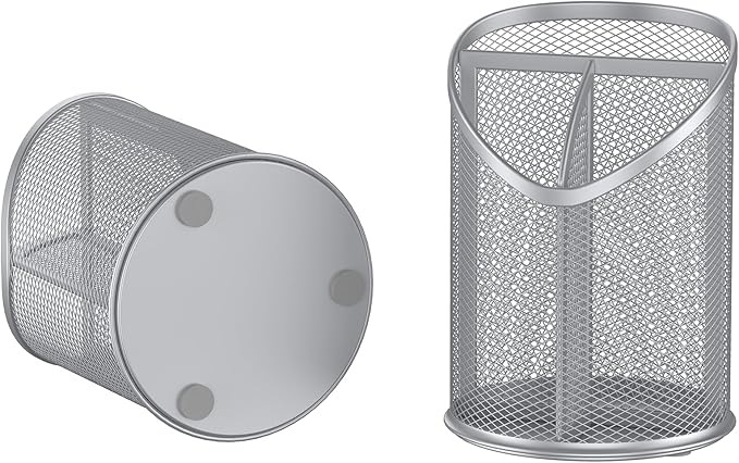 2 Pack Pen Holder Mesh Round Pencil (Silver)