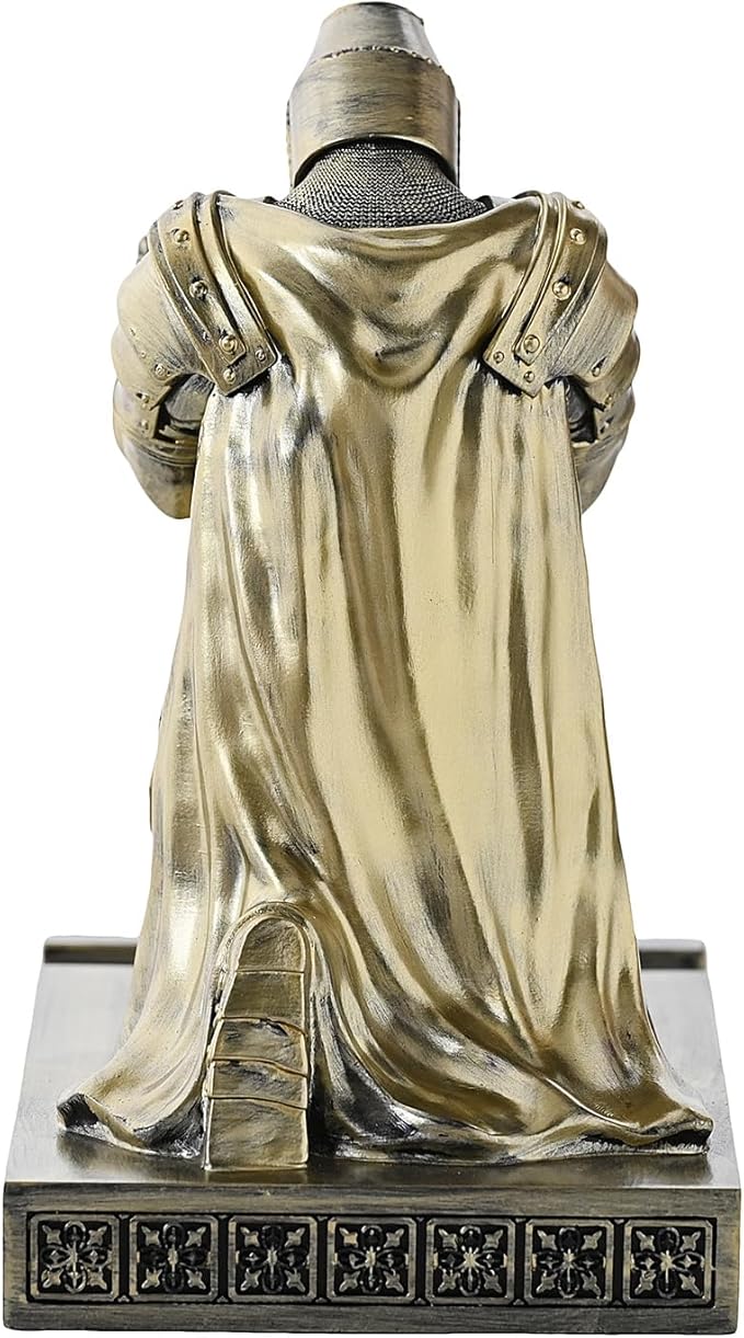 Medieval Templar Vanguard Officer Knight Pen Holder Pen Stand Desk Organizers and Accessories Resin Mobile Phone Stand as Gift for Office and Home Desk Organizer (Bronze)