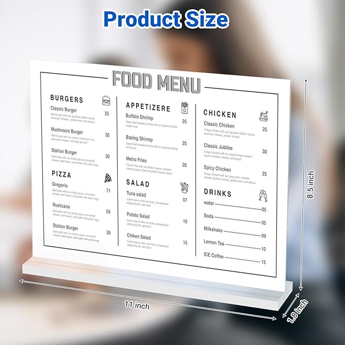 6 Pack Acrylic Sign Holder 11 x 8.5 Horizontal, Double-Sided Clear Sign Holder Plastic Stands for Display, T Shape Acrylic Table Sign Stands for Office Store Restaurants Wedding Party Decoration