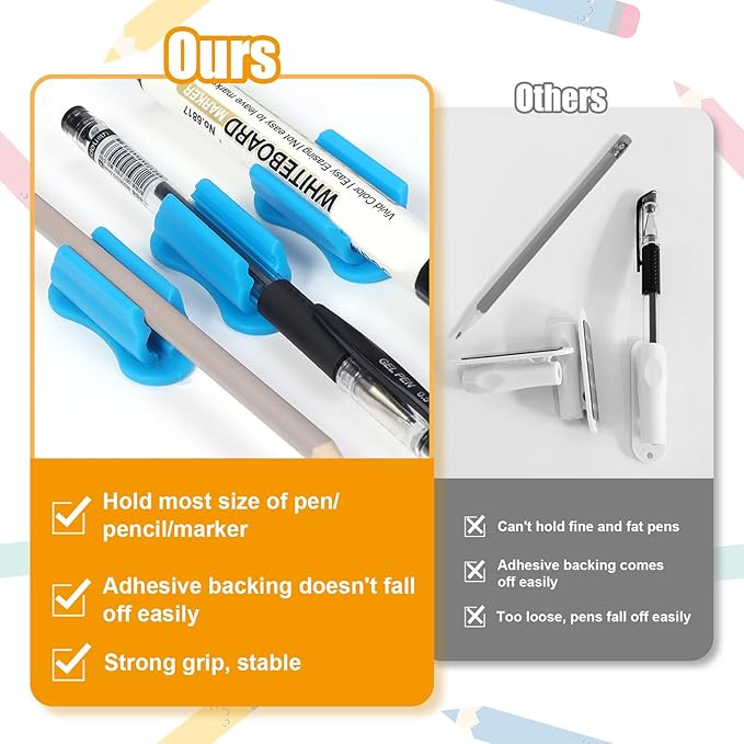 Pen Holder for Desk, 20 PACK Adhesive Silicone Pen Holder for Classroom Clipboard Attachment, Marker Holder, Pencil Holder,Marker Clip for Desk,Classroom,Office Accessories (Blue)