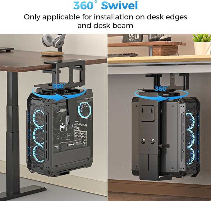 Suptek Clamp-on Desk or Desk Leg PC Mount,Adjustable Height and Width,CPU Under Desk Table Beam PC Mount Bracket Computer Tower Wall and Under Counter Holder