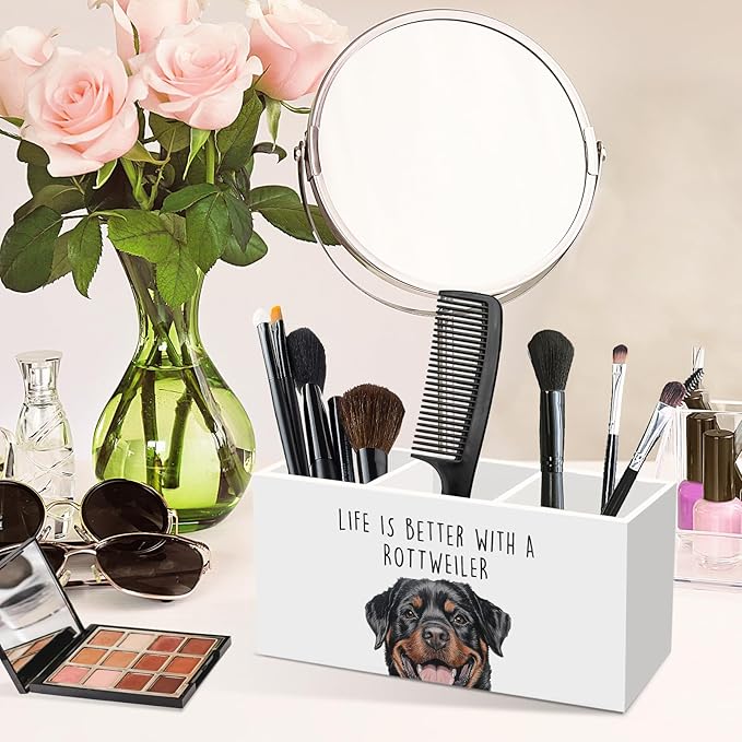 Rottweiler Dog Gifts Pen Pencil Holder for Desk, Funny Rottweilers Dog Lovers Gift Office Desk Accessories, Life Is Better with a Rottweiler Pen Holders Organizer for Women Bathroom Decor