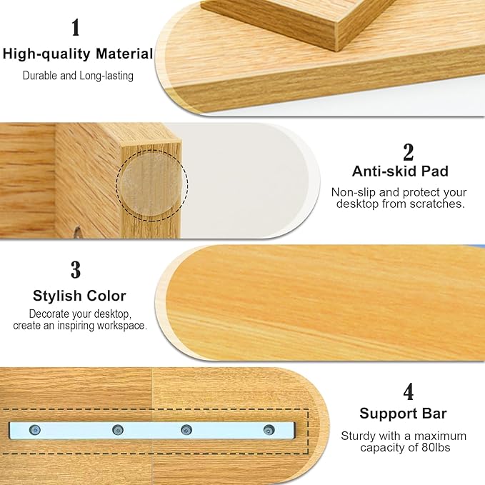 TEAMIX 2 Tiers Desktop Monitor Stand Riser 20 Inch Printer Stand with Storage Small TV Riser Laptop Wooden Desk Organizer Shelf Bookshelf Maple (Natural Maple, 2 Tiers)