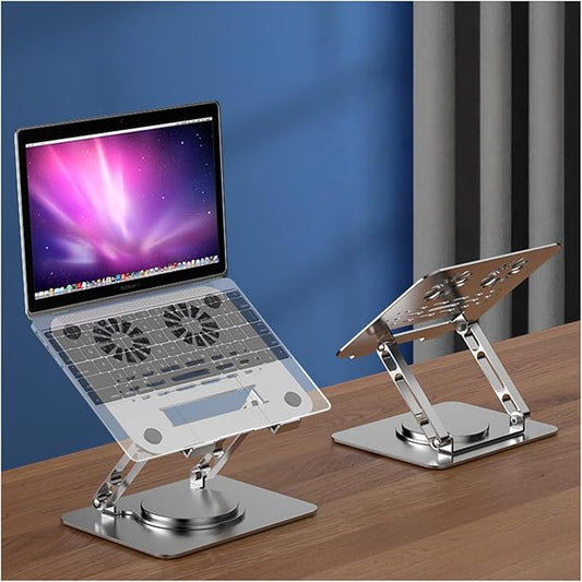 Adjustable Laptop Stand with 360° Rotating Base, Ergonomic Foldable Portable Riser Compatible with MacBook Pro Air, 10-16 Inch, Black (Silver)