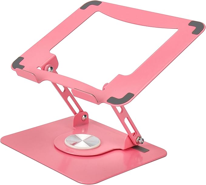 Uncaged Ergonomics Swivel Laptop Stand for Desk, Adjustable Computer iPad Stand for Desk w/ 360 Rotation, Portable Laptop Holder for Home Office Ergonomic Supplies (Rose Gold)