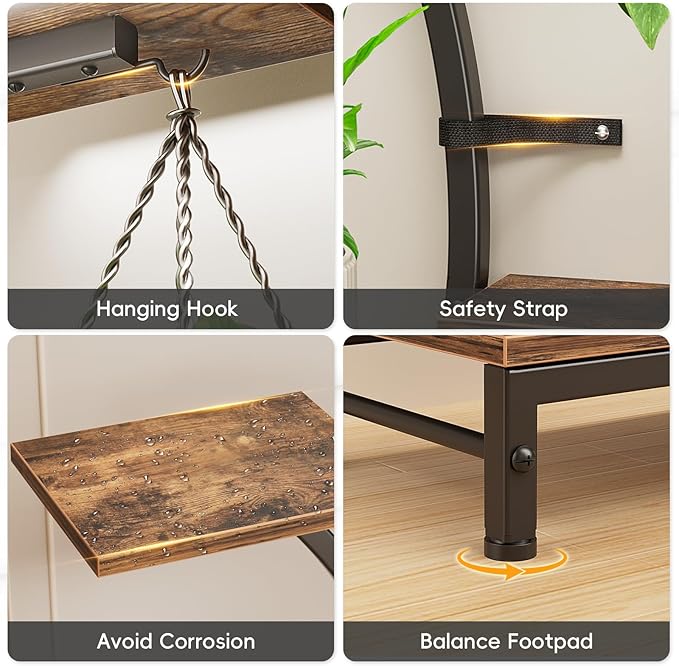 Plant Stand Indoor with Grow Lights - 7 Tiered Metal Corner Shelf for Multiple Plants, 63" Corner Plant Stand for Indoor Plants, X-Shaped Plant Rack for Home, Living Room, Office & Patio Decor