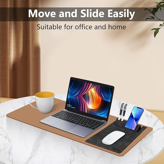 Premium PU Leather 3-in-1 Mouse Pad with Phone Stand and Pen Holders, 9.7x7.7 inches Organizer Desk Mat for Reception counters and Home Office (Black 1Pack)