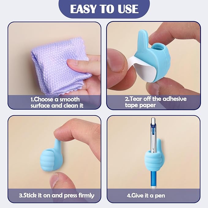 AIERSA Thumb Pencil Holder for Desk,10Pcs Pen Holders for Classroom Clipboard Attachment,Silicone Adhesive Pencil/Marker Clip Holder for School Student Kids Desk Teacher Office Accessories