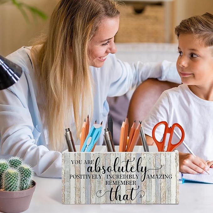 You Are Inspirational Pen Pencil Holder Organizer for Desk Accessories, Motivational Gifts for Coworkers, Encouragement Gifts Wooden Box Signs Decorations for Home Office Desk Tabletop