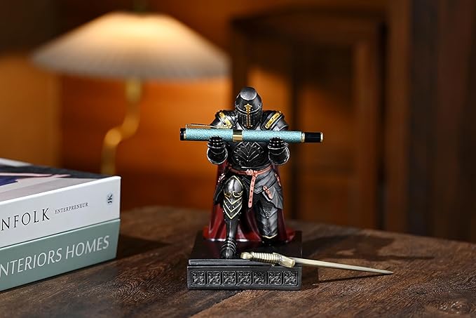 Medieval Templar Vanguard Officer Knight Pen Holder Pen Stand Desk Organizers and Accessories Resin Mobile Phone Stand as Gift for Office and Home Desk Organizer (Iron)