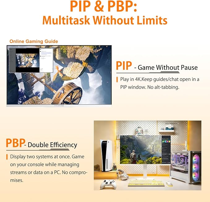 SANSUI 27" 4K Gaming Monitor, UHD 160Hz or FHD 320Hz Dual Mode PC Monitor- Fast IPS 1ms(OD) 丨2×HDMI2.1丨2×DP 1.4丨Built-in Speakers丨Eye Care丨AI Crosshair丨PIP/PBP丨HDR400丨Rotating/Height Adjustable