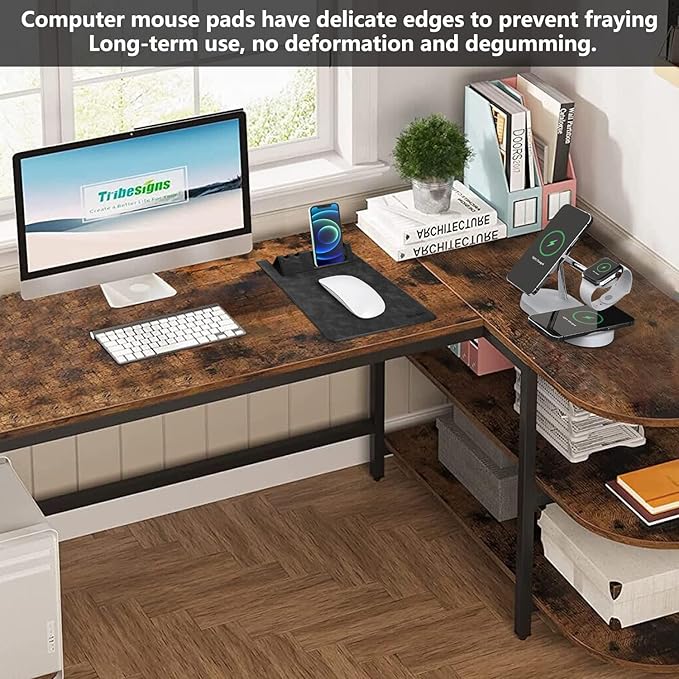 Premium PU Leather 3-in-1 Mouse Pad with Phone Stand and Pen Holders, 9.7x7.7 inches Organizer Desk Mat for Reception counters and Home Office (Black 1Pack)