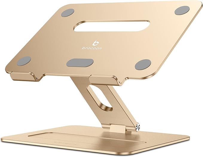 Adjustable MacBook Laptop Stand for Desk | Ergonomic Aluminum Laptop Riser with Heat-Vent, Compatible for 10-17" Laptops, Macaroon Gold