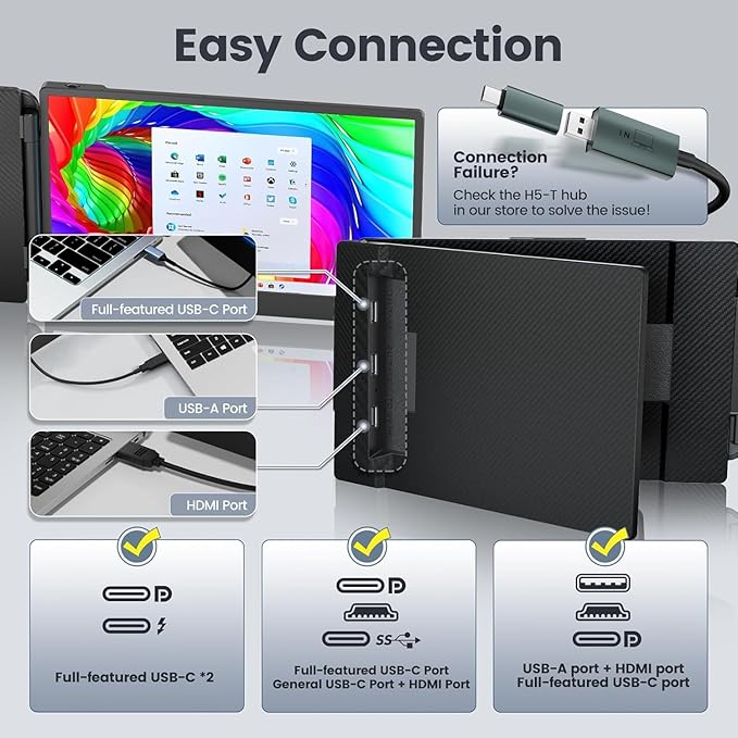 Teamgee 14" Laptop Screen Extender, FHD 1080P IPS Triple Portable Monitor for 13''-17" (Diagonal) Laptop, HDMI/USB-A/Type-C Plug & Play, Built-in Speakers & Adjustable Stand, for Mac/Wins/Android/Dex