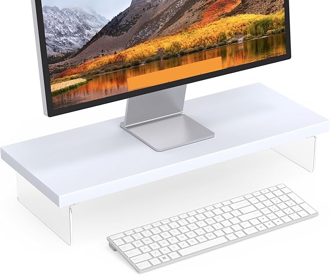 Monitor Stand Riser, Wood & Acrylic Computer Monitor Stand Desk Desktop Organizer Table for Home, Office Workspace, Laptop Riser, Printer, PC & TV Screen Riser