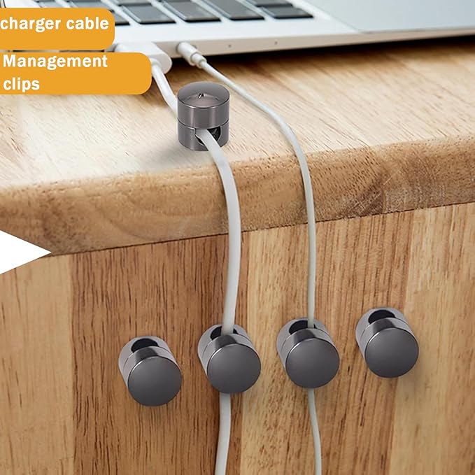 6 Sets Charger Cord Holder, Glossy Black Metal Adhesive Cable Management Clips,Adjustable Cable Anchor Holders,Wire Organizer for Desk, Wall, Home, Office
