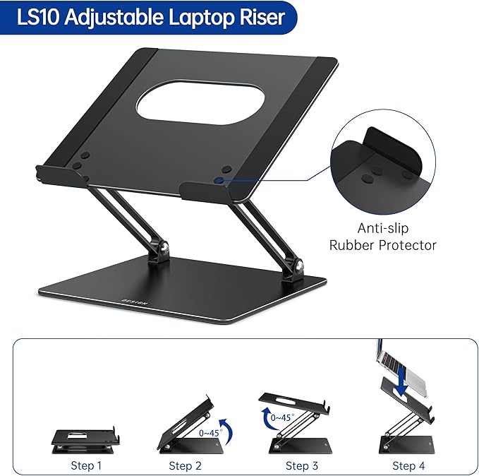 BESIGN LS10 Aluminum Laptop Stand, Ergonomic Adjustable Notebook Tablet Stand, Computer Holder Compatible with Air, Pro, Dell, HP, Lenovo More 10-14" Laptops, Black