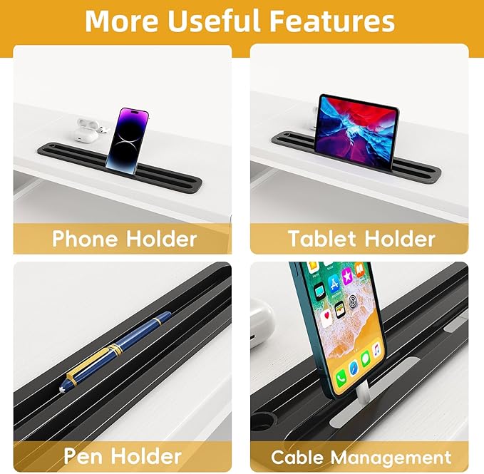 Mexin Dual Monitor Stand Riser with 2 Drawers - 39Inch Large Storage Computer Monitor Stands for 2 Monitors, Wooden Desktop Organizer Perfect for Home Office Desk, Computer, Laptop, TV, White
