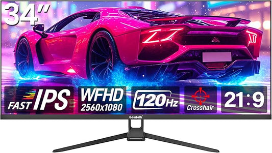 Gawfolk Gaming Monitor 34 inch IPS 120Hz, Ultrawide PC Screen 2560×1080P Ultra-Thin Zero Frame Computer Display for Home Office Business, DP, HDMI, Wall-Mounted, Black
