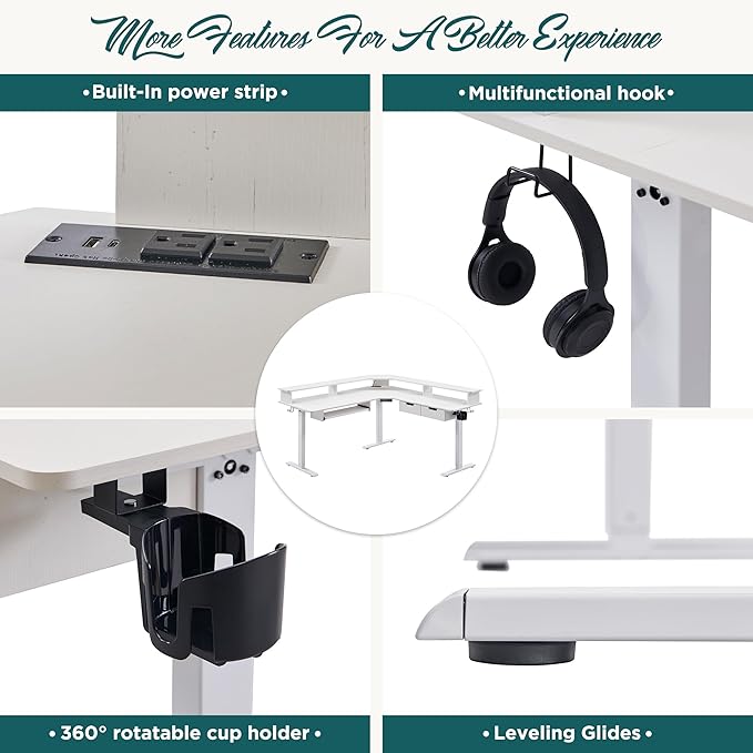 RedLemon 60 Inches L Shaped Electric Standing Desk,Height Adjustable Corner Gaming Desk with Drawers, Keyboard Tray, Power Outlets & LED Lights, Computer Desk with Monitor Shelf, Dark Rustic Oak