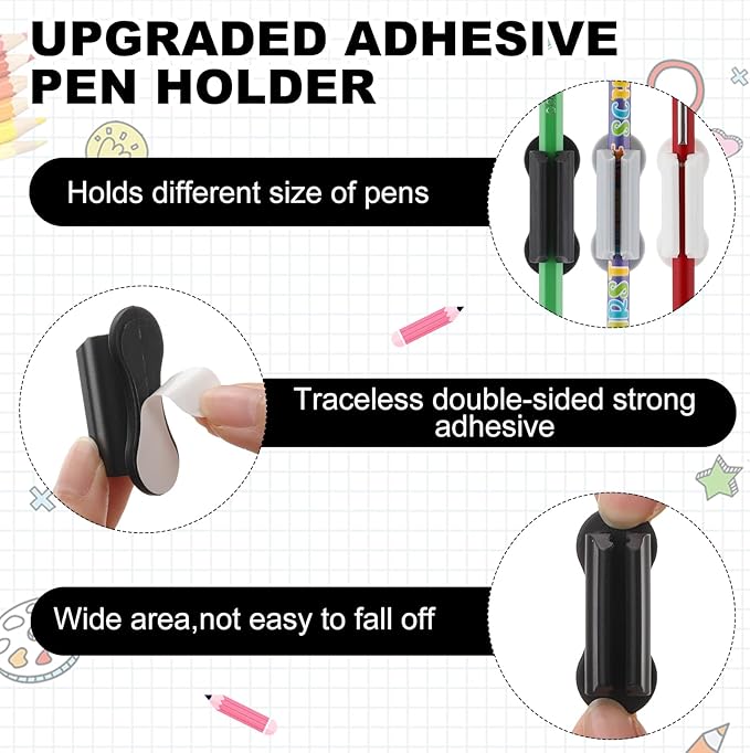 Sherr 48 Pack Adhesive Pencil Holders for Desk Upgraded Pen Holder for Desk Silicone Flexible Adhesive Marker Organizer Clipboard Classroom School Office Accessories Teacher Supplies (Neutral)