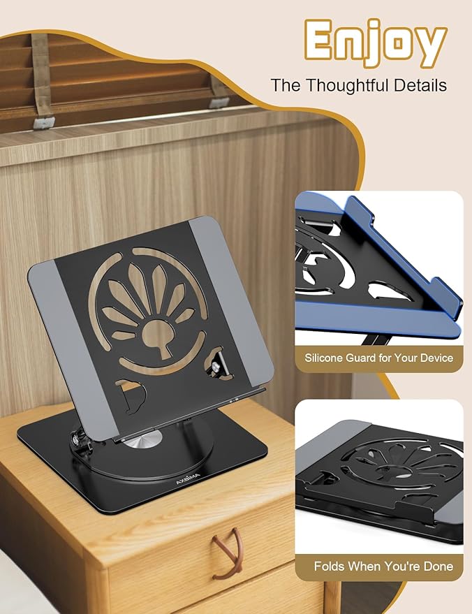 Adjustable Laptop Stand for Desk-360° Rotating Base Aluminum Laptop Riser,Ergonomic Computer Stand for Office Home MacBook Pro/Air Dell HP up to 16'',Black