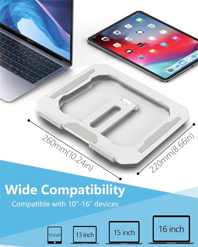 Laptop Stand for Desk, Ergonomic Adjustable Laptop Riser Holder, Foldable Portable Computer Notebook Stand Compatible with 10-16” MacBook Pro/Air, Dell, HP (Silver)