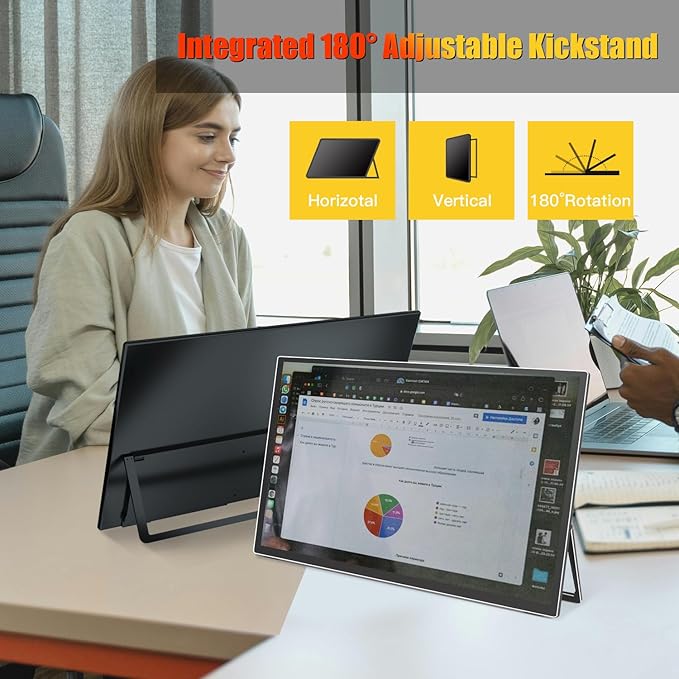 4K 18.5 Inches Portable Monitor Super Thin Portable Display Screen 3840 x 2160 Type-C HDMI HDR Travel External Monitor with VESA Kickstand for PS5 Switch Xbox Laptop Desktop Phone