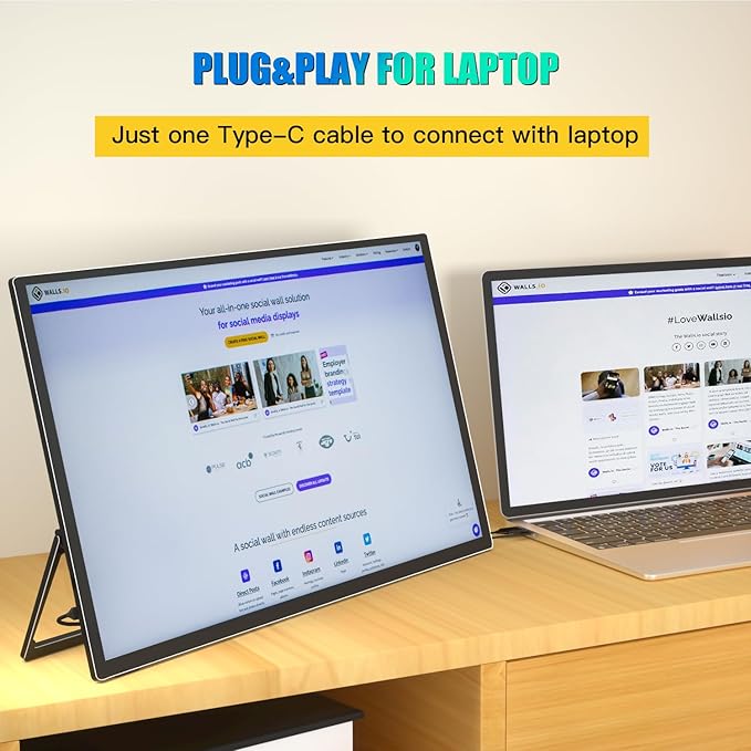 4K 18.5 Inches Portable Monitor Super Thin Portable Display Screen 3840 x 2160 Type-C HDMI HDR Travel External Monitor with VESA Kickstand for PS5 Switch Xbox Laptop Desktop Phone