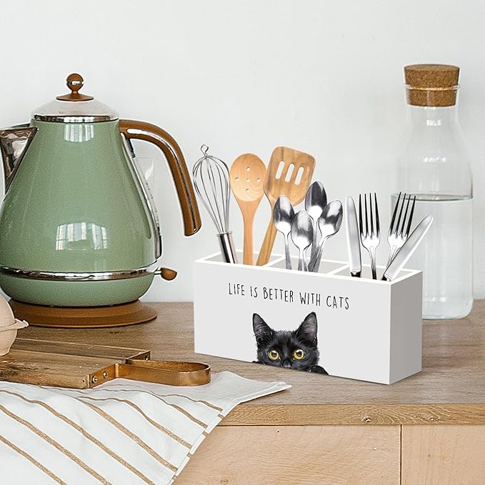 Black Cat Gifts Pen Pencil Holder for Desk, Funny Black Cats Lovers Gift Office Desk Accessories, Life Is Better with Cats Toothbrush Pen Holders Organizer for Women Bathroom Classroom Decor