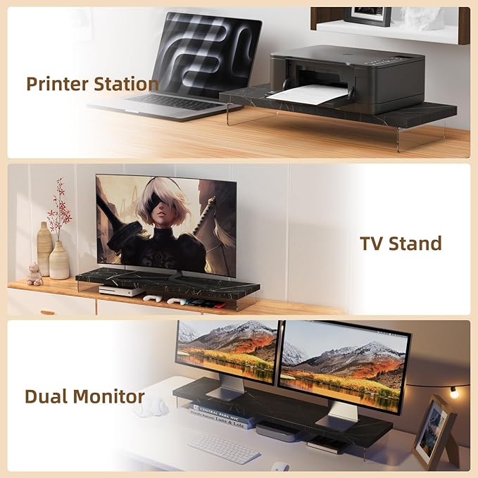 Dual Monitor Stand Riser, 40" Large Computer Monitor Stands for 2 Monitors, Wooden Desktop Organizer Shelf for Office Desk Computer, Laptop, TV, Monitor, Printer