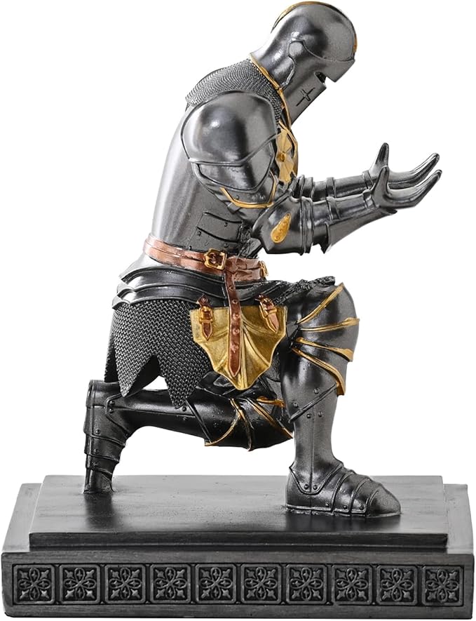 Medieval Armored Warrior Knight Pen Holder Desk Organizers and Accessories Resin Pencil Holder Paperweight as Gift with a Cool Letter Opener for Desk (Iron)