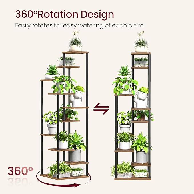 10 Tier Plant Stand Indoor, Tiered Corner Plant Shelf Flower Stand for Living Room, Balcony, Patio, Garden, Rustic Brown and Black