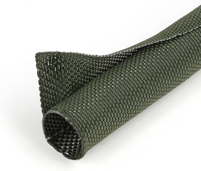 1-3/16 inch Split Braided Cable Management Sleeve for USB Cable Power Cord Audio Video Cable, Wire Loom Cord Protector from Cat Dog Chewing (Dark Green, 10FT)