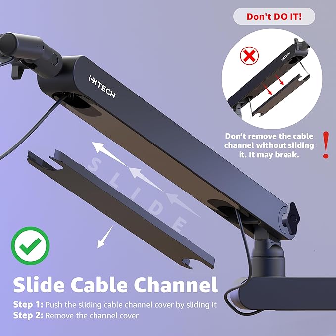 IXTECH Mic Arm Desk Mount, Low Profile 360° Swivel Mic Boom Arm, Adjustable Microphone Arm with Detachable Rise Column and Built-In Cable Management for Streaming and Recording.