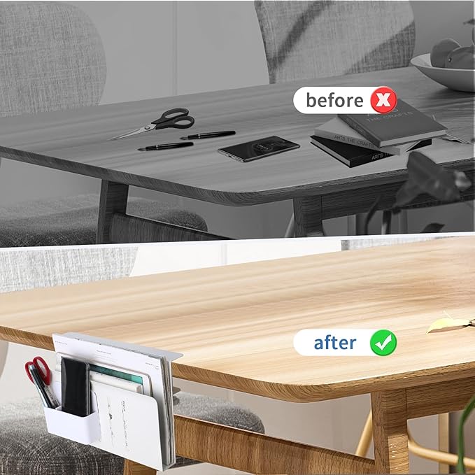 Desk Side Storage, Hanging Desk Organizer with Magnetic Pen Holder, No Drill Vertical Laptop Holder Fits Flat Edge 0.3" to 2.3"