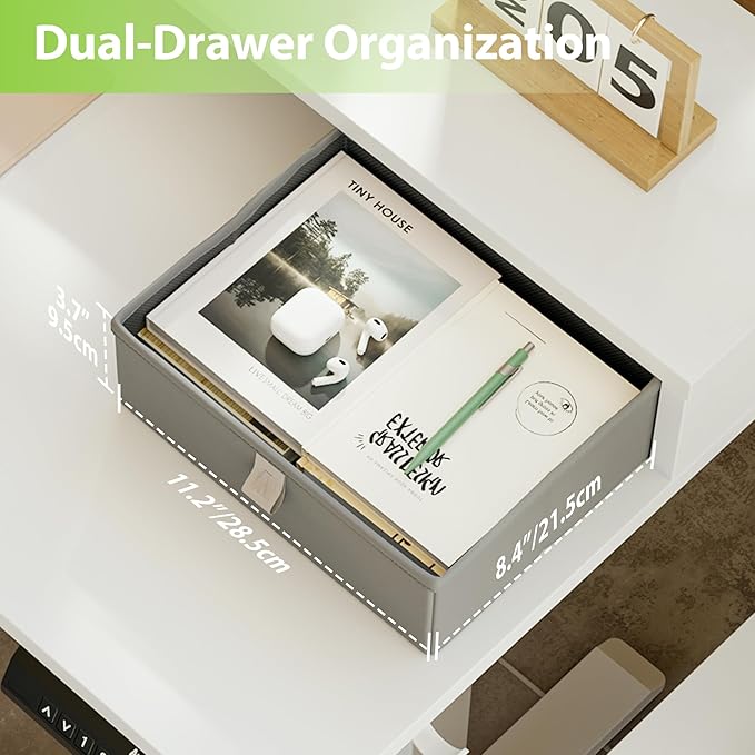 Agilestic L-Shaped Electric Standing Desk, 63x55 Inch Ergonomic Adjustable Height Desk with Storage, Stand Up Corner Desk Sit Stand Computer Table Power Outlet & LED Lights, Office Table, White